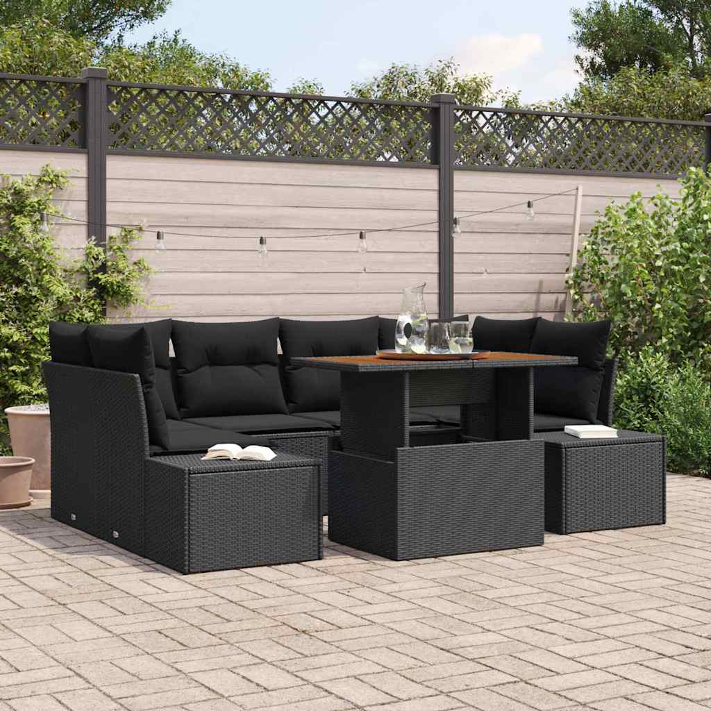 Garten Essgruppe mit Kissen 7 pcs Schwarz und Braun