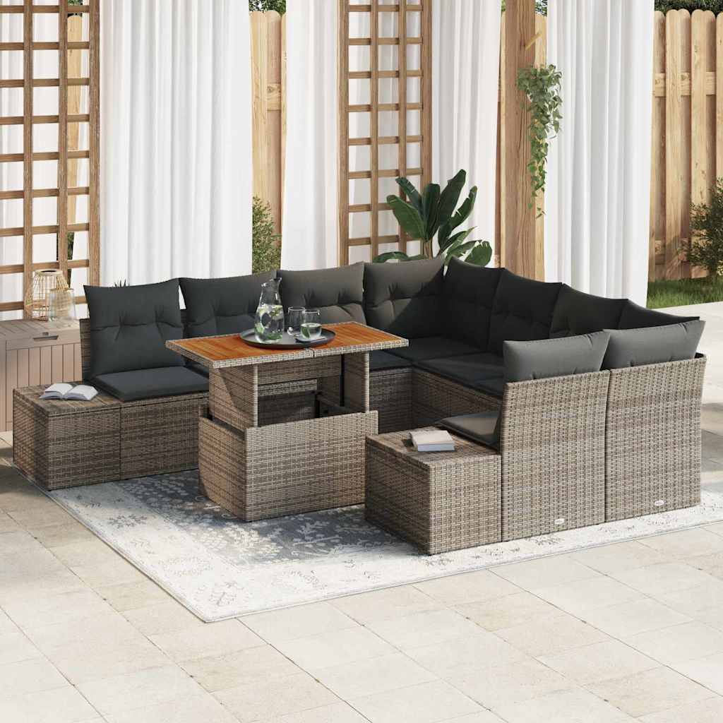 Garten Essgruppe mit Kissen 9 pcs Grau und Braun