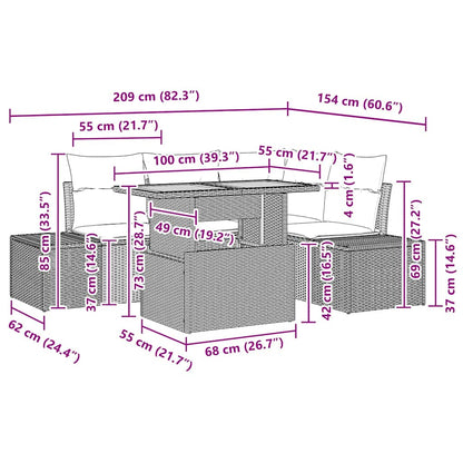 Garten-Sofa-Set mit Kissen mit Kissen 5 pcs Beige und Creme