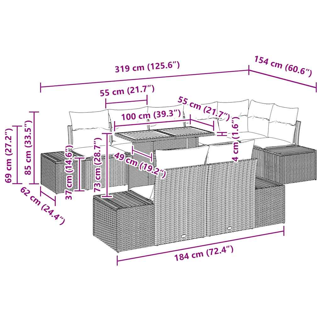 Garten Essgruppe mit Kissen 9 pcs Beige und Creme