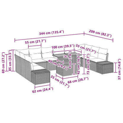 Garten-Sofa-Set mit Kissen mit Kissen 11 pcs Beige und Grau