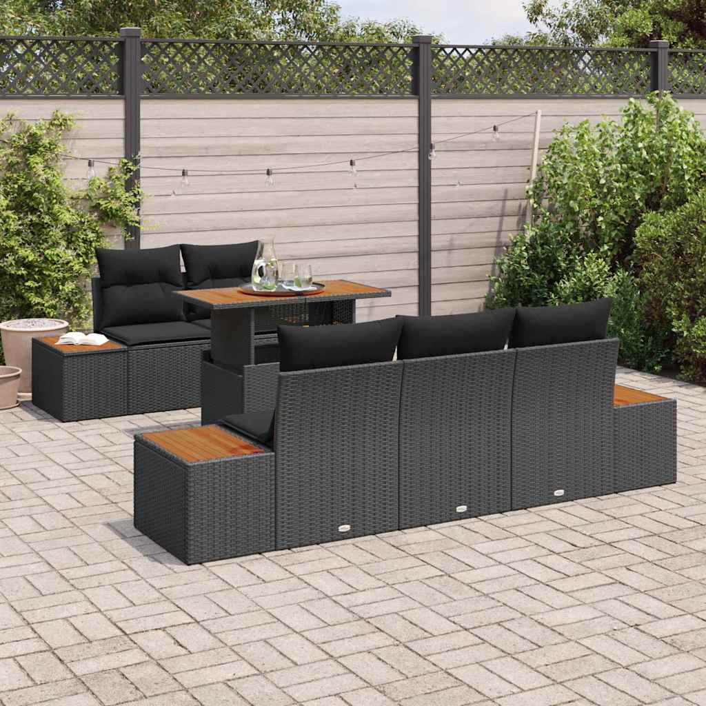 Garten Essgruppe mit Kissen 6 pcs Schwarz und Braun