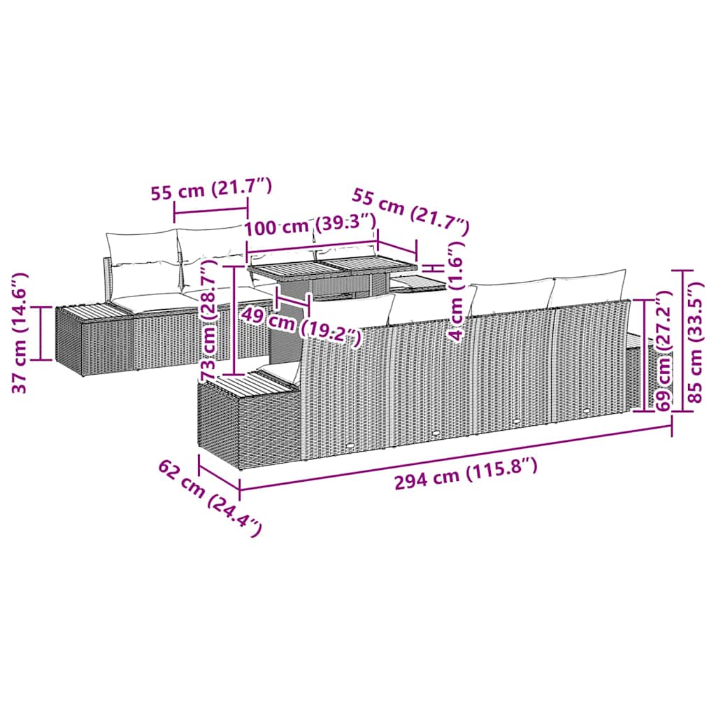 Garten Essgruppe mit Kissen 9 pcs Beige und Creme