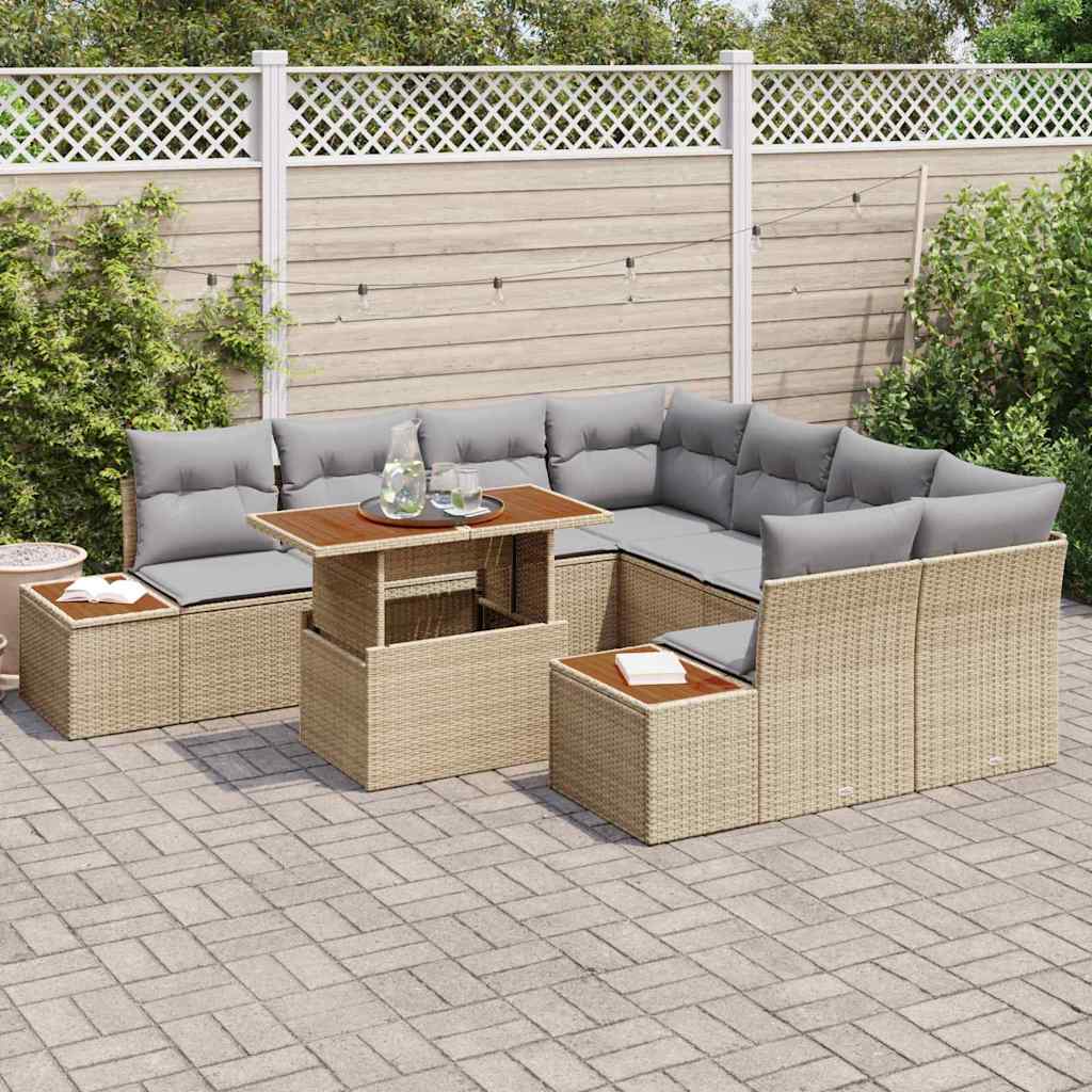 Garten Essgruppe mit Kissen 9 pcs Beige und Grau