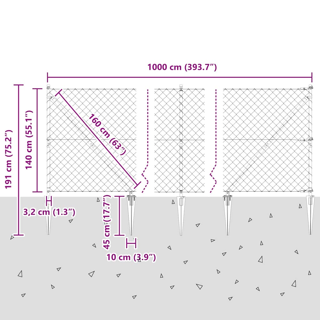 Zaunpfosten Silber 10 x 1,4 m (60 x 60 mm Netz) Stahl