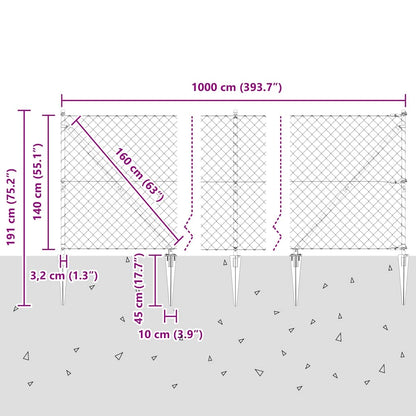 Zaunpfosten Silber 10 x 1,4 m (60 x 60 mm Netz) Stahl