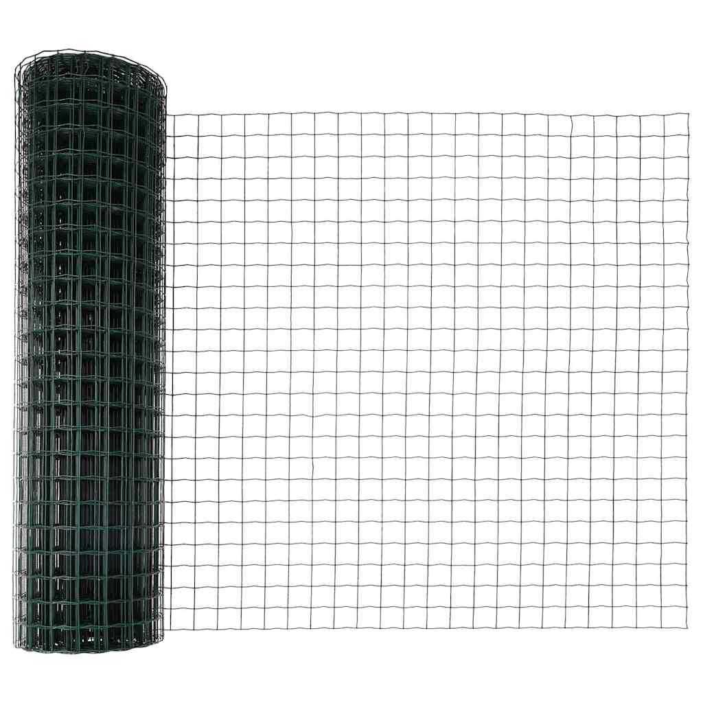 Zaun mit Pfosten Grün 1 x 10 m Stahl und PVC