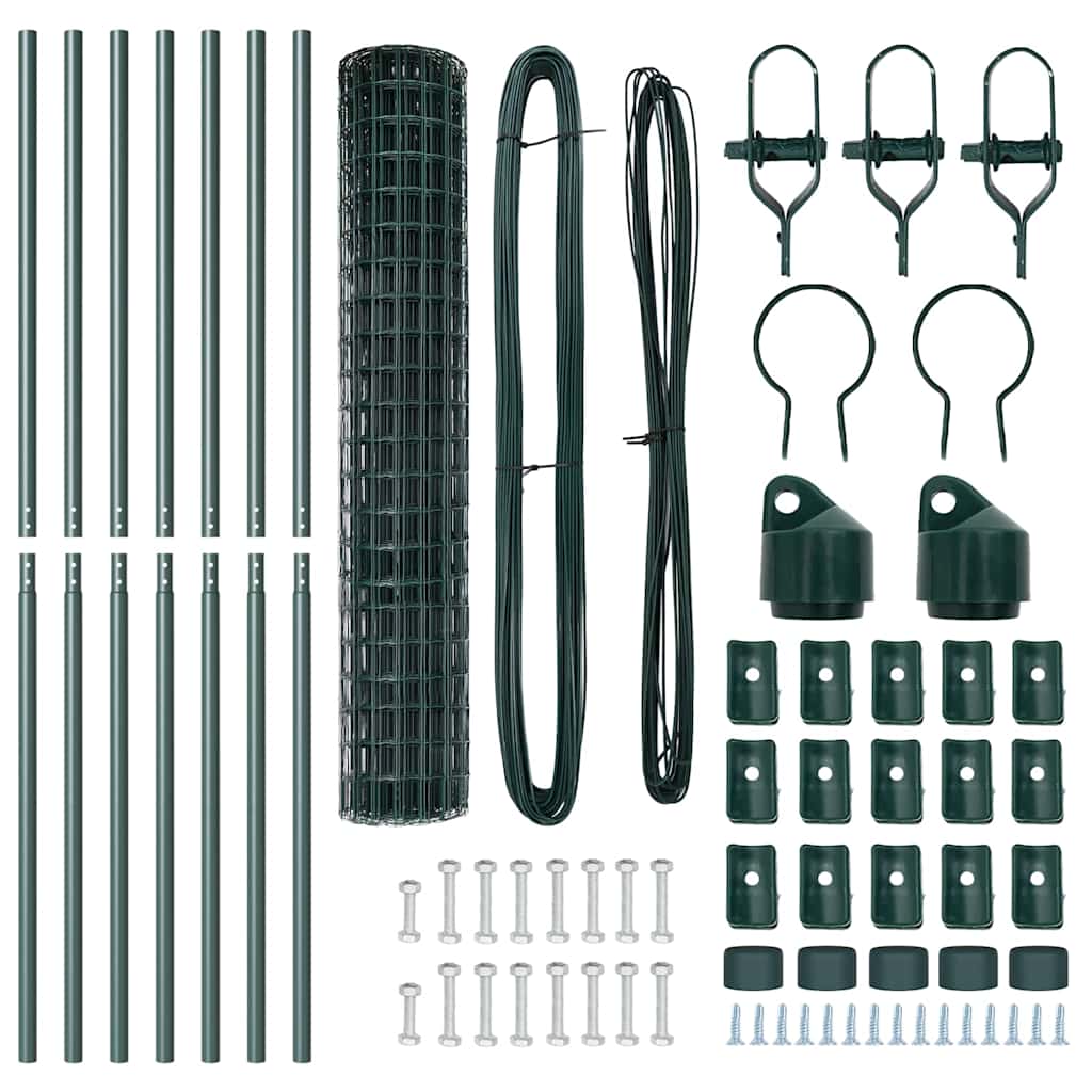 Zaun mit Pfosten Grün 1,6 x 10 m Stahl und PVC