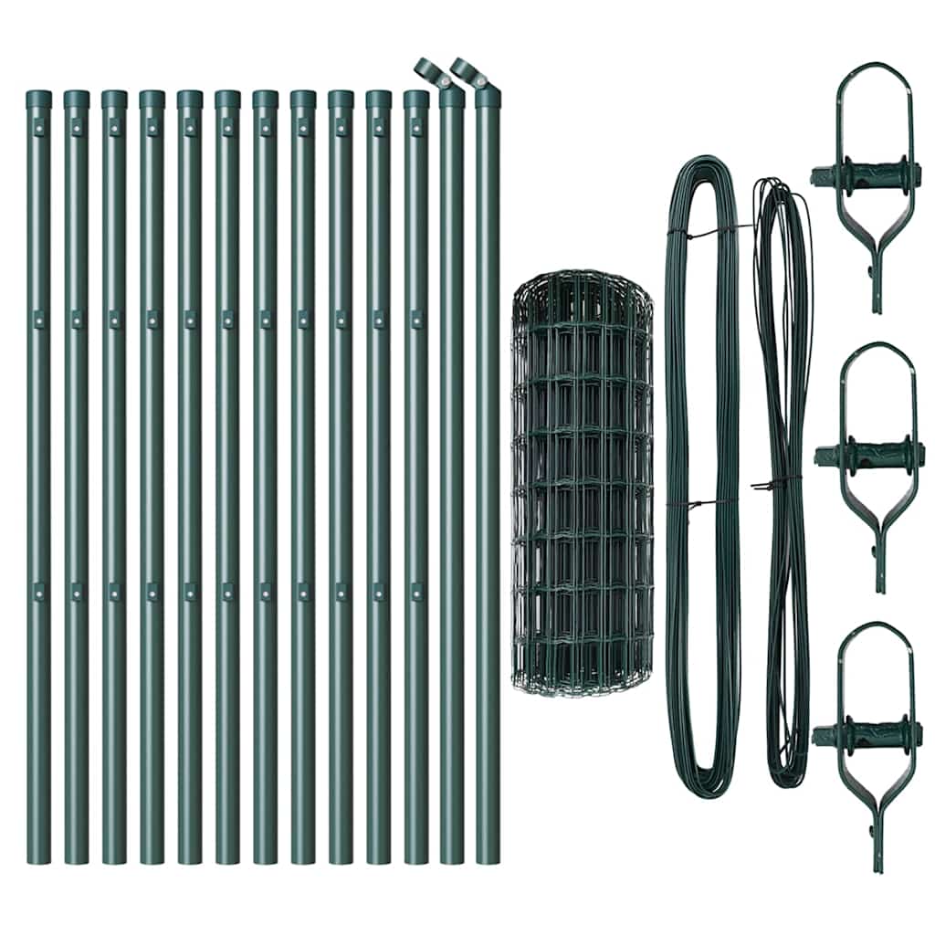 Zaun mit Pfosten Grün 0,4 x 25 m Stahl und PVC