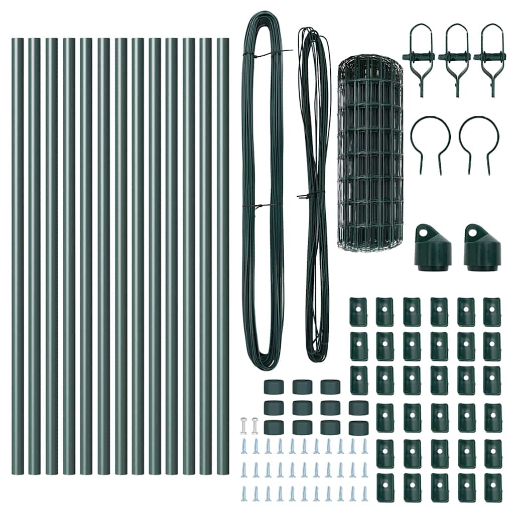 Zaun mit Pfosten Grün 0,4 x 25 m Stahl und PVC