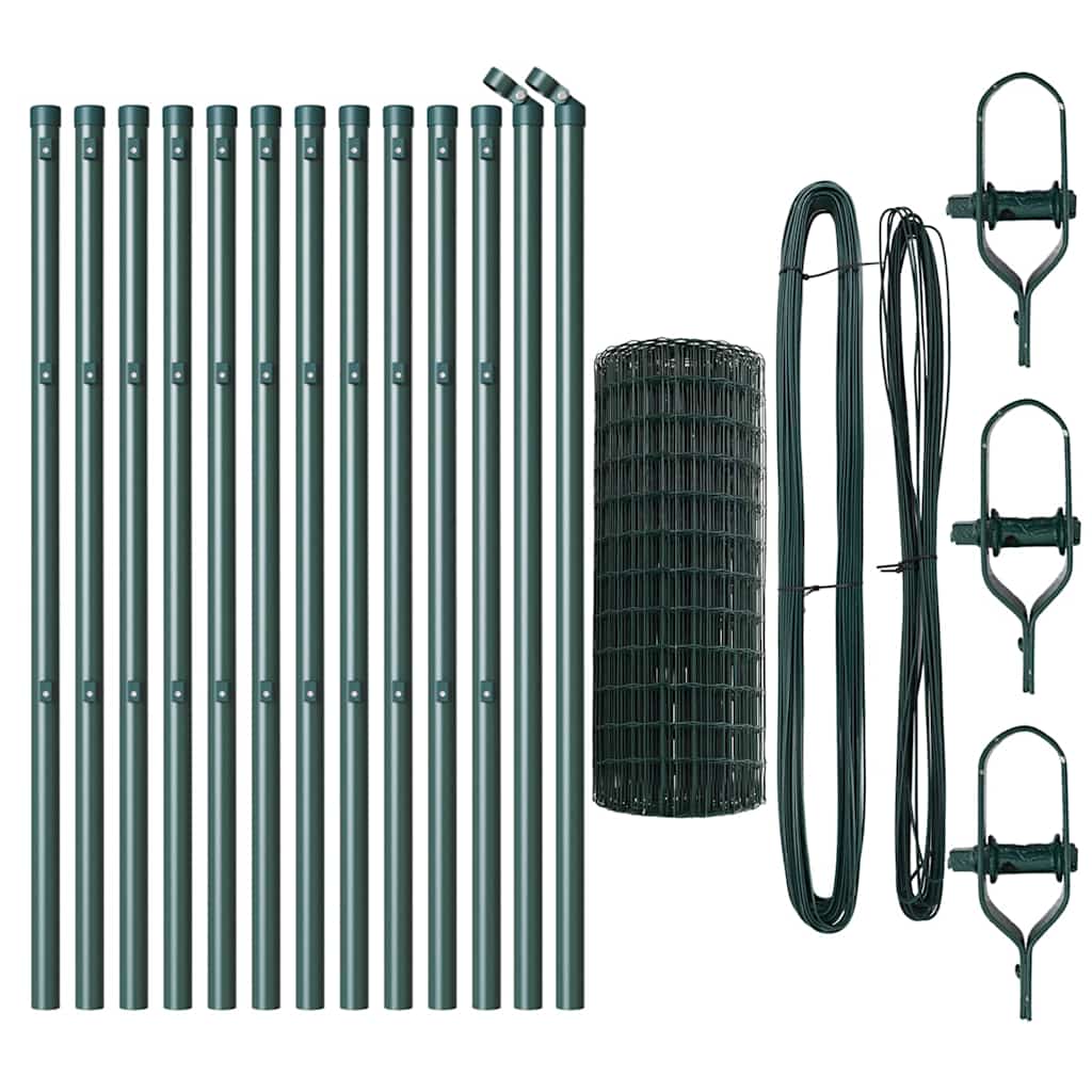 Zaun mit Pfosten Grün 0,4 x 25 m Stahl und PVC