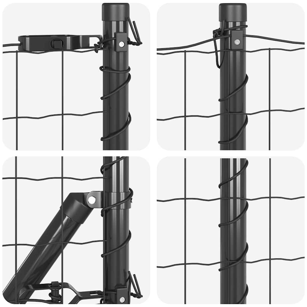 Zaun mit Pfosten Grau 0,6 x 10 m Stahl und PVC