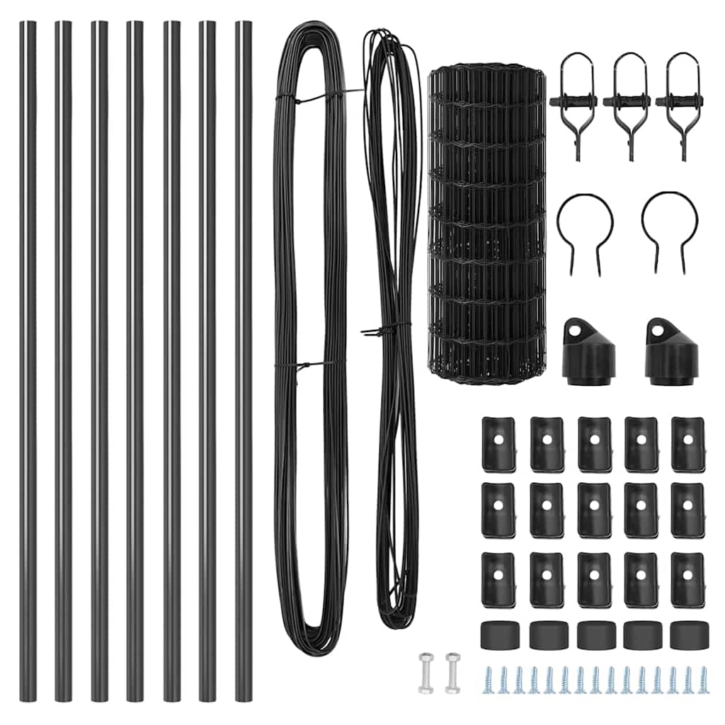 Zaun mit Pfosten Grau 0,4 x 25 m Stahl und PVC