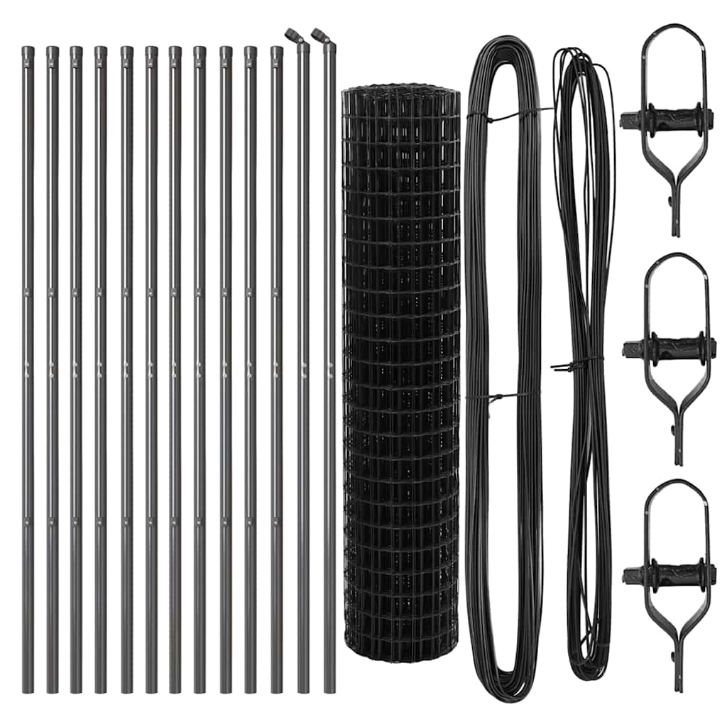 Zaun mit Pfosten Grau 1 x 25 m Stahl