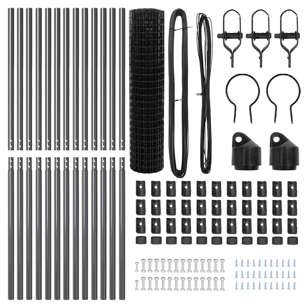 Zaun mit Pfosten Grau 1 x 25 m Stahl