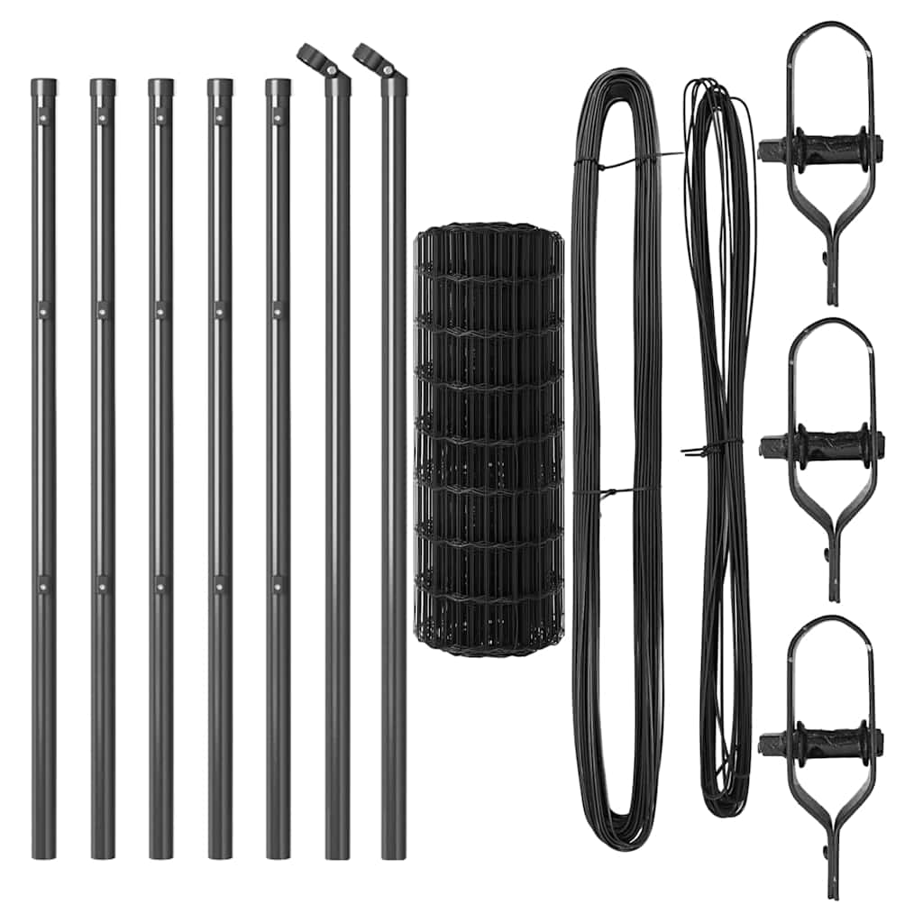 Zaun mit Pfosten Grau 0,8 x 25 m Stahl