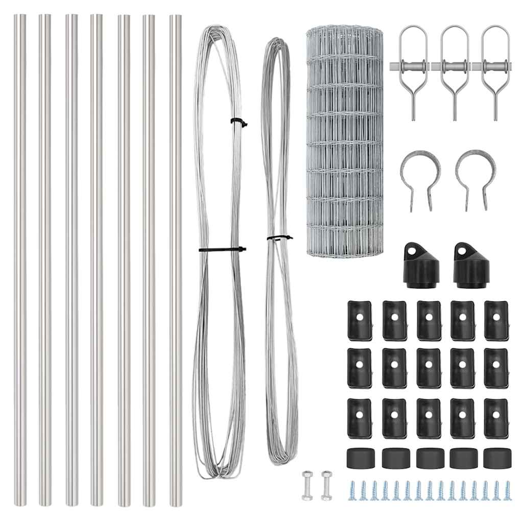 Zaun mit Pfosten Silber 0,4 x 10 m Stahl und PVC