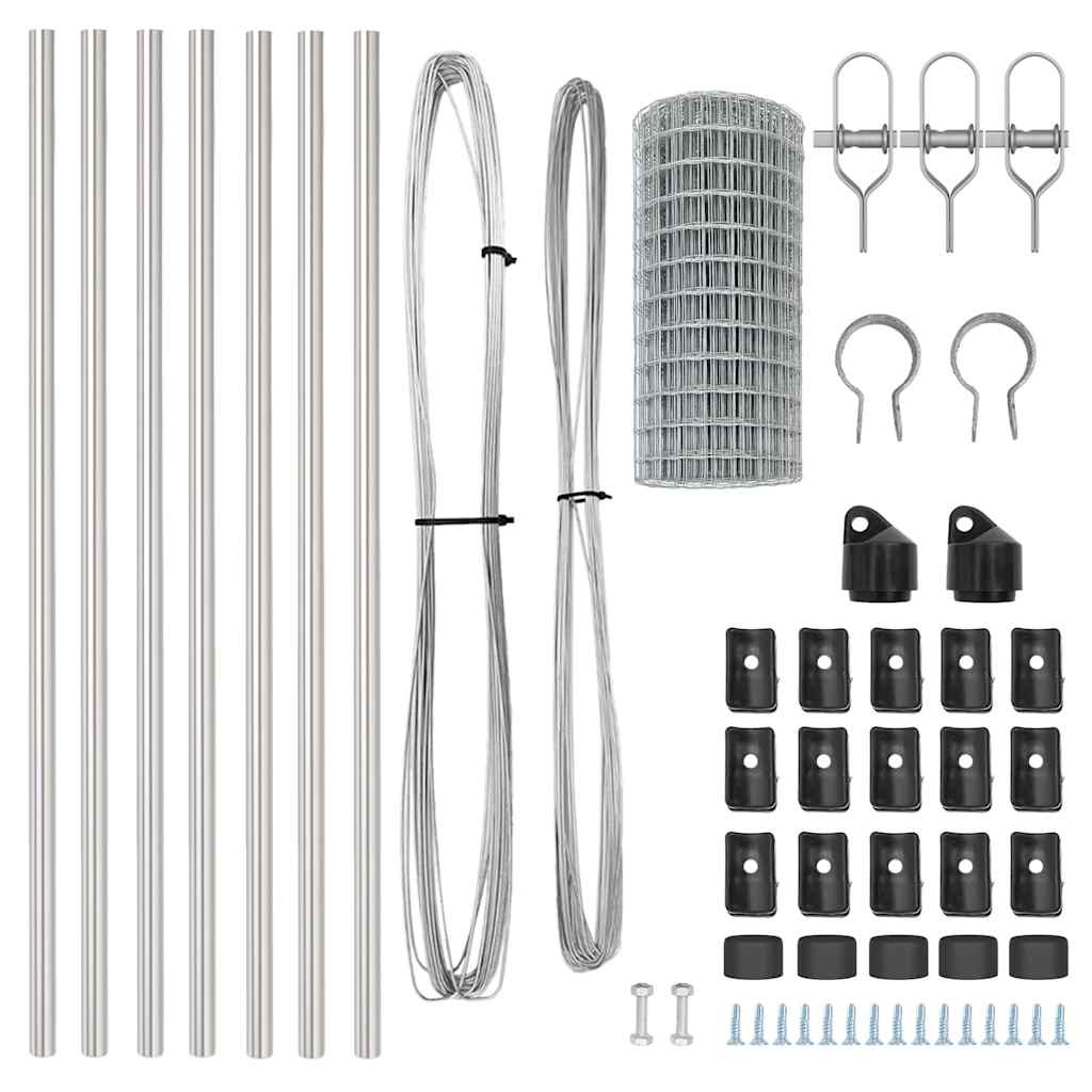 Zaun mit Pfosten Silber 0,8 x 25 m Stahl und PVC