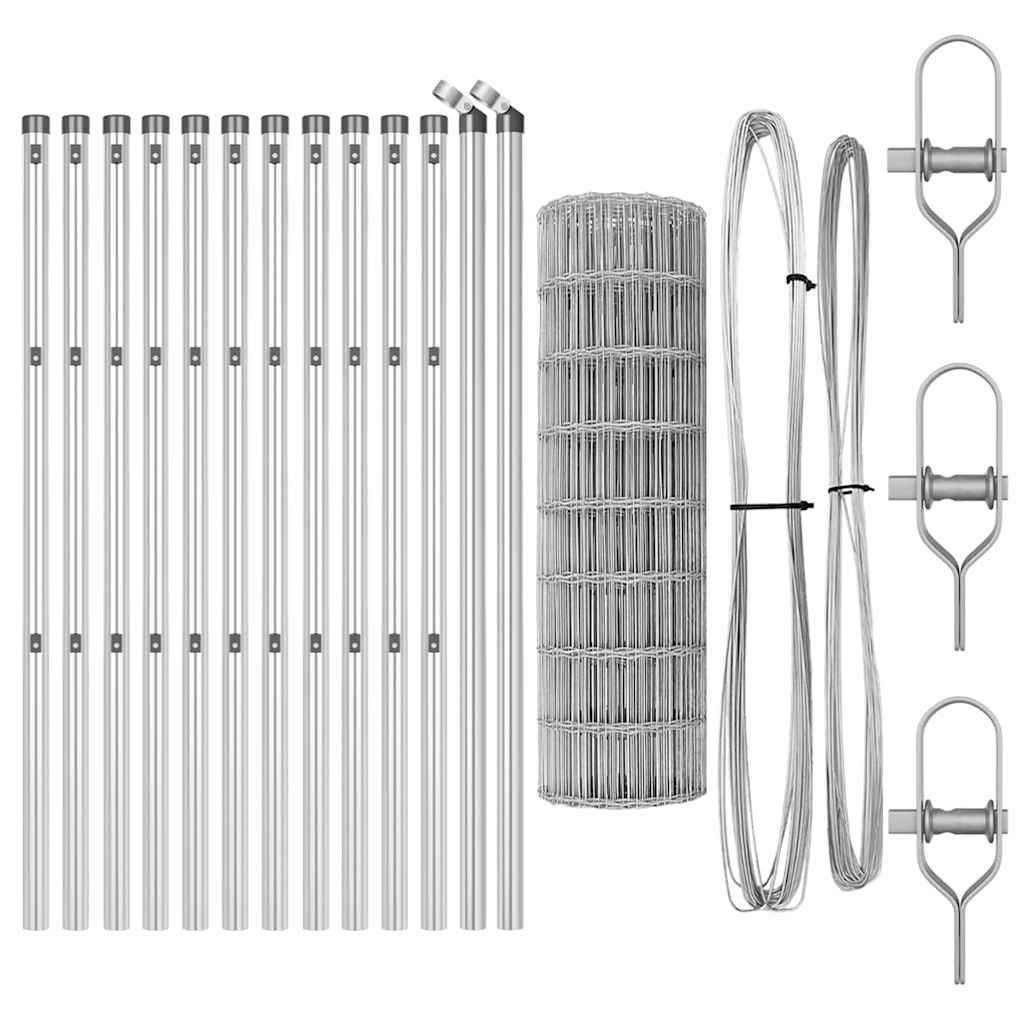 Zaun mit Pfosten Silber 0,6 x 25 m Stahl und PVC