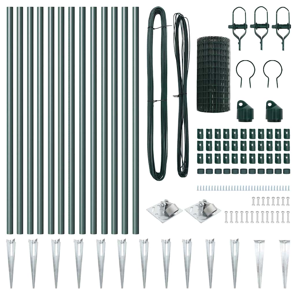 Zaun mit Pfosten Grün 0,6 x 25 m Stahl und PVC