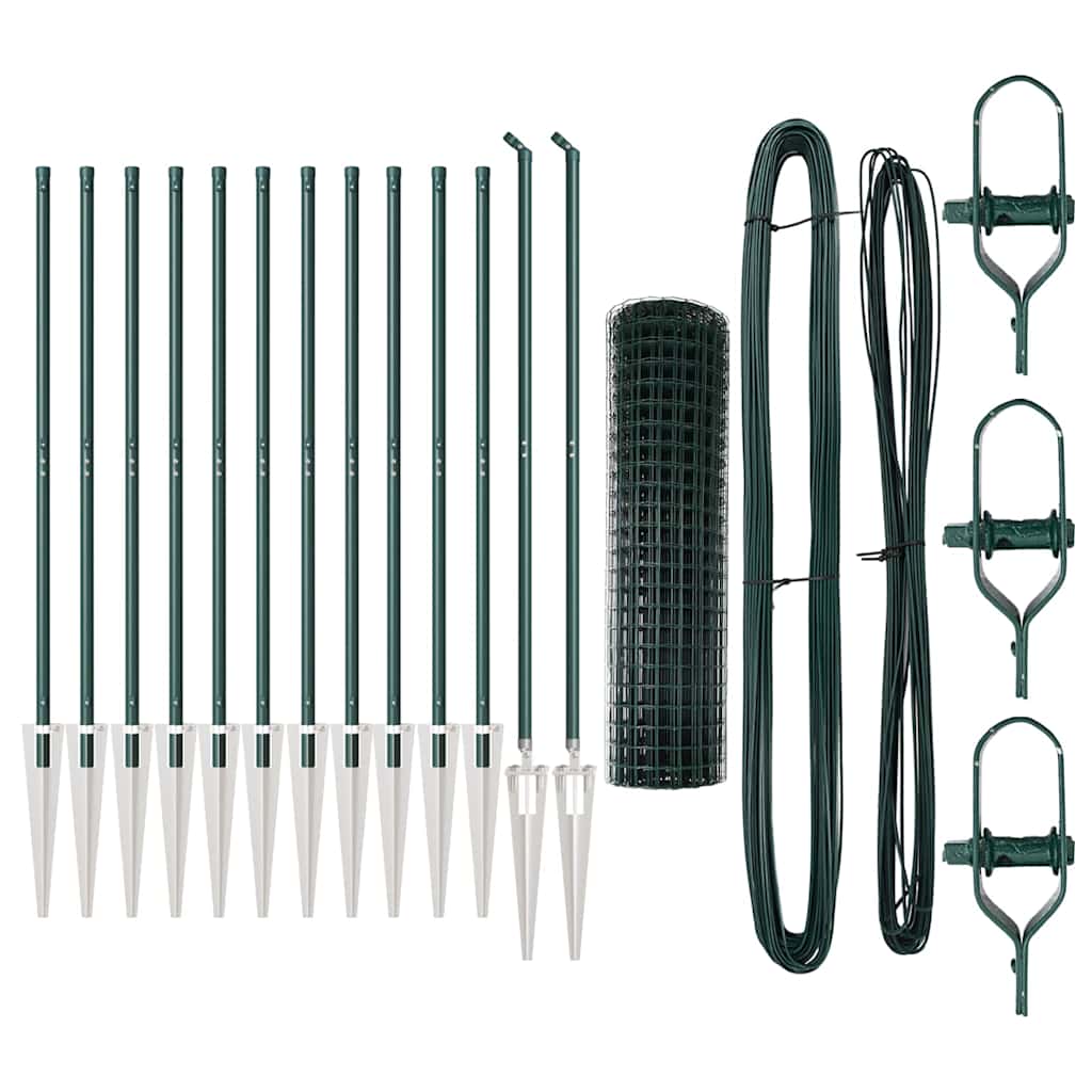 Zaun mit Pfosten Grün 1 x 25 m Stahl und PVC