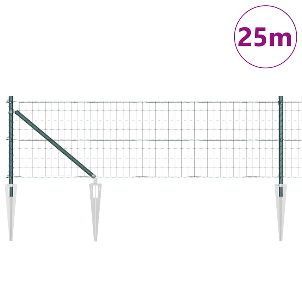 Zaun mit Pfosten Grün 0,8 x 25 m Stahl und PVC