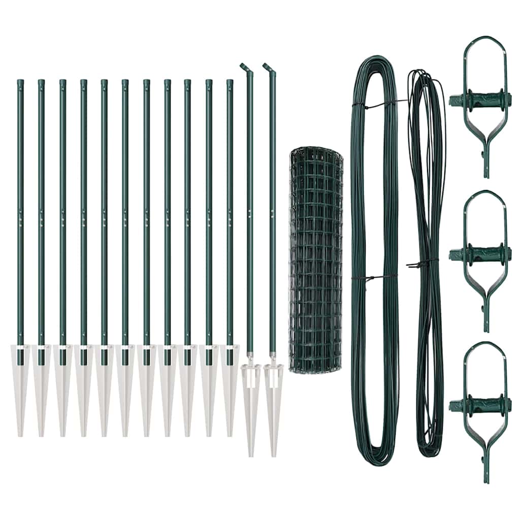 Zaun mit Pfosten Grün 1 x 25 m Stahl und PVC