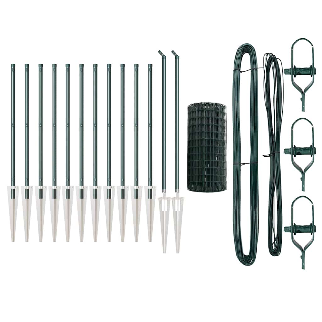 Zaun mit Pfosten Grün 0,4 x 25 m Stahl und PVC