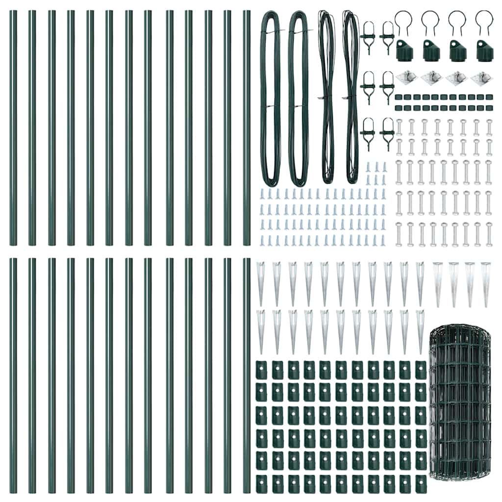 Zaun mit Pfosten Grün 0,6 x 50 m Stahl und PVC