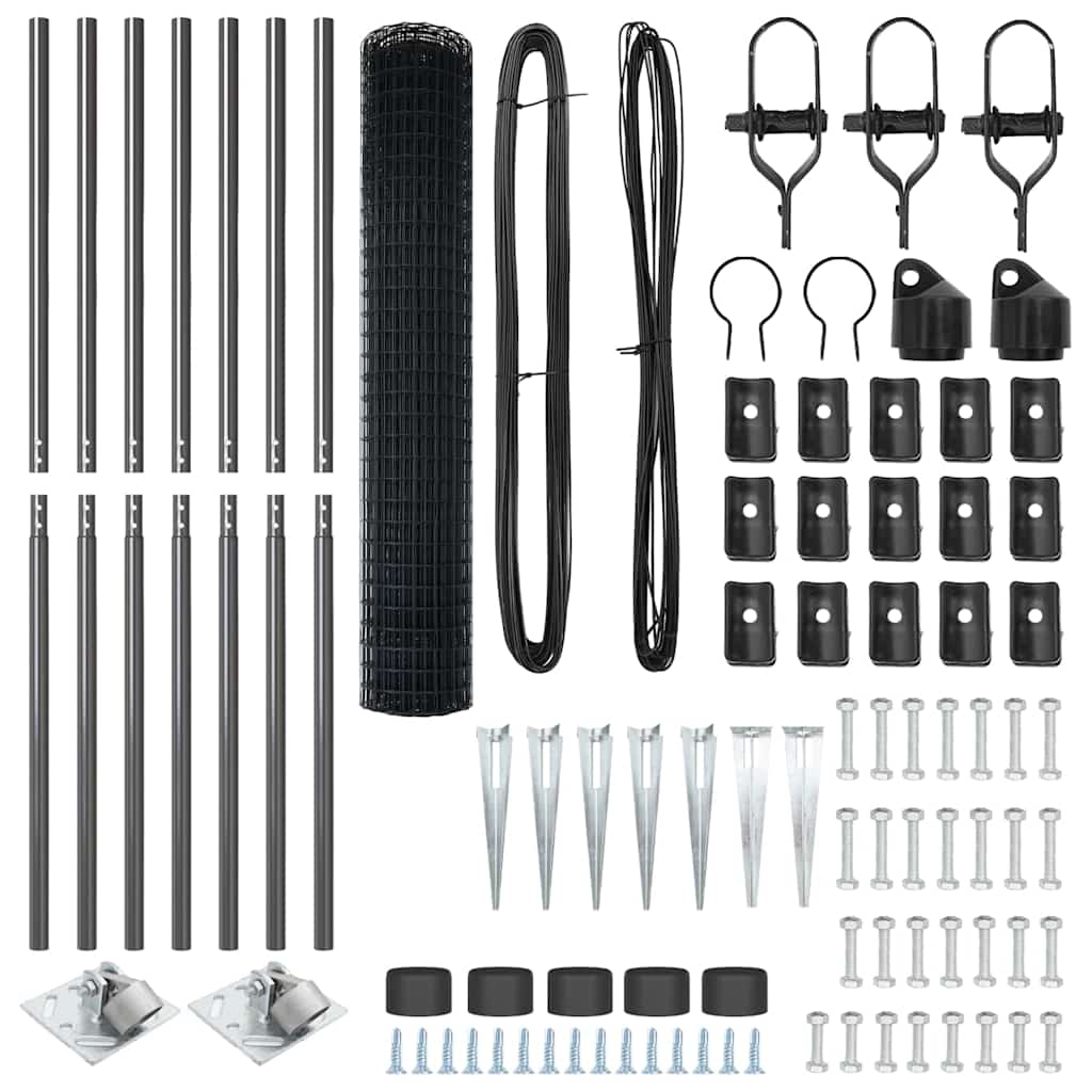 Zaun mit Pfosten Grau 1,5 x 10 m Stahl und PVC