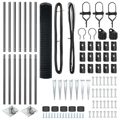 Zaun mit Pfosten Grau 1,6 x 10 m Stahl und PVC