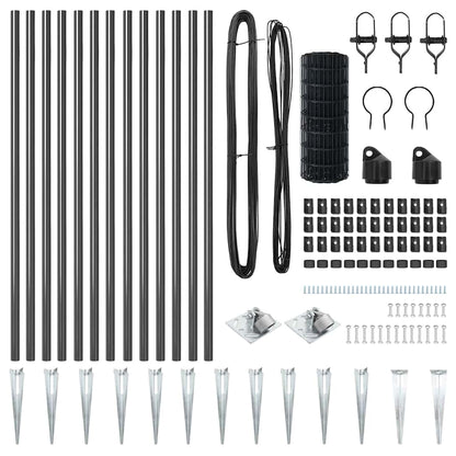 Zaun mit Pfosten Grau 0,4 x 25 m Stahl und PVC