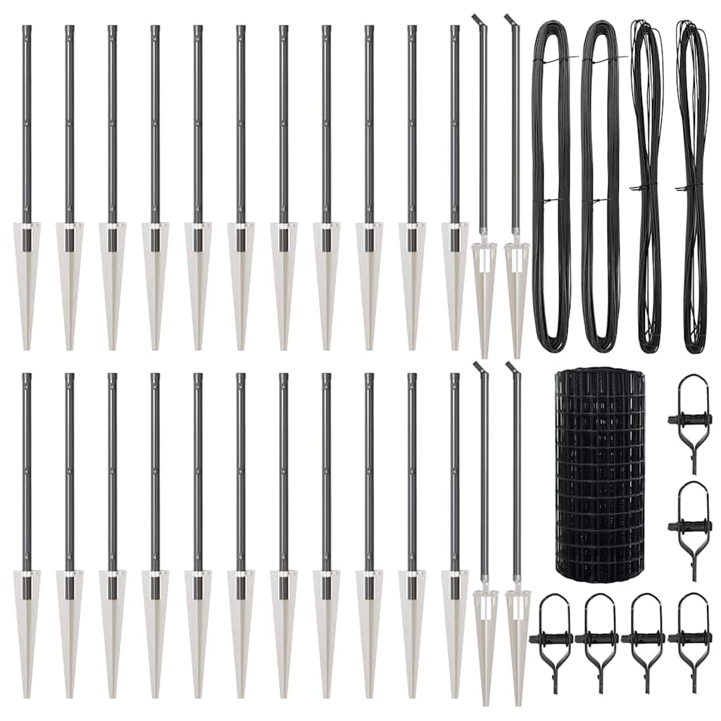 Zaun mit Pfosten Grau 0,4 x 50 m Stahl und PVC