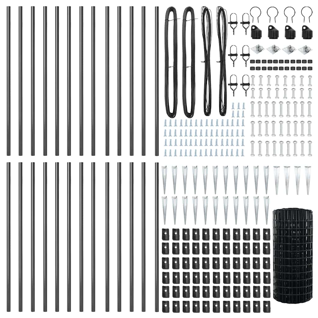Zaun mit Pfosten Grau 0,4 x 50 m Stahl und PVC