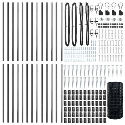 Zaun mit Pfosten Grau 0,4 x 50 m Stahl und PVC