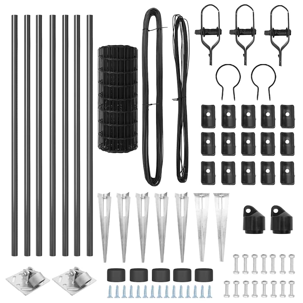 Zaun mit Pfosten Grau 0,4 x 10 m Stahl und PVC