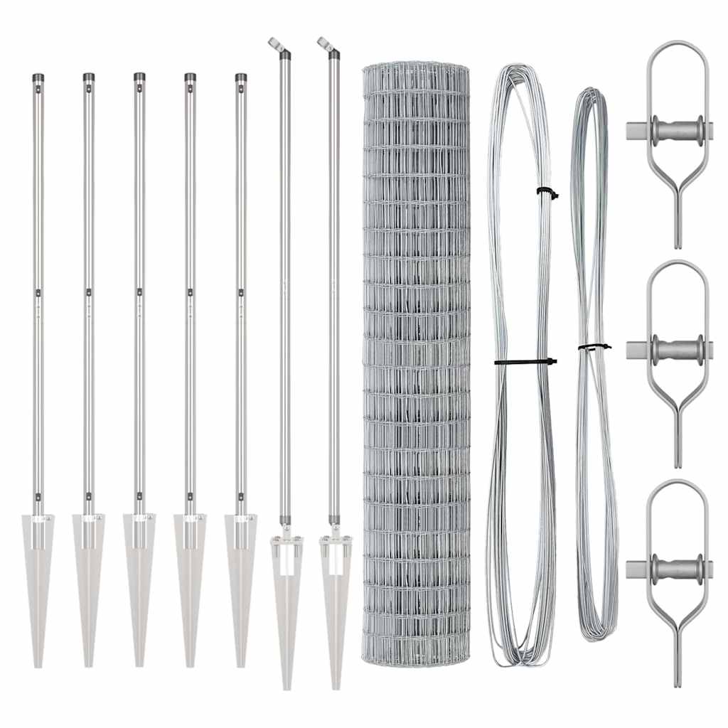 Zaun mit Pfosten Silber 1,6 x 10 m Stahl