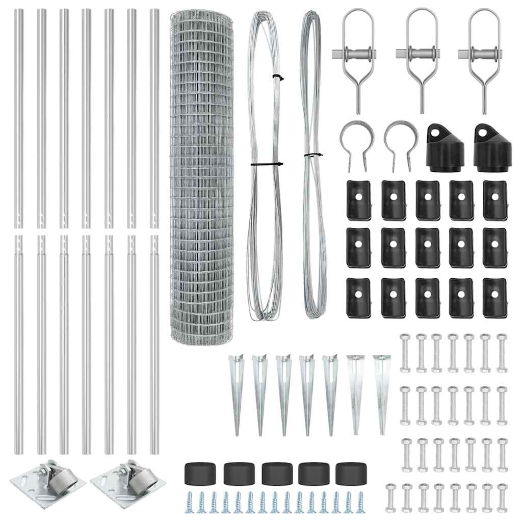 Zaun mit Pfosten Silber 1,5 x 10 m Stahl