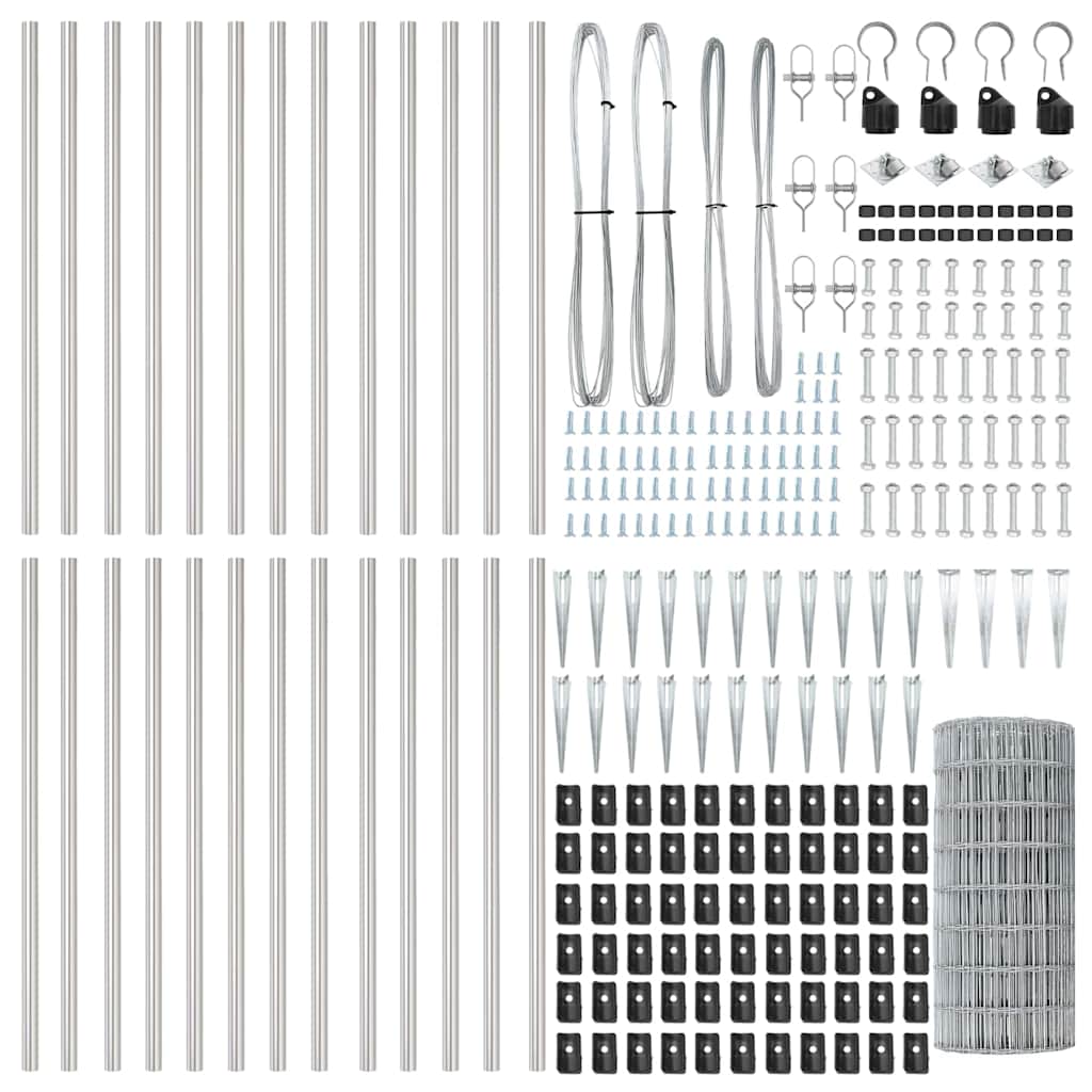 Zaun mit Pfosten Silber 0,4 x 50 m Stahl