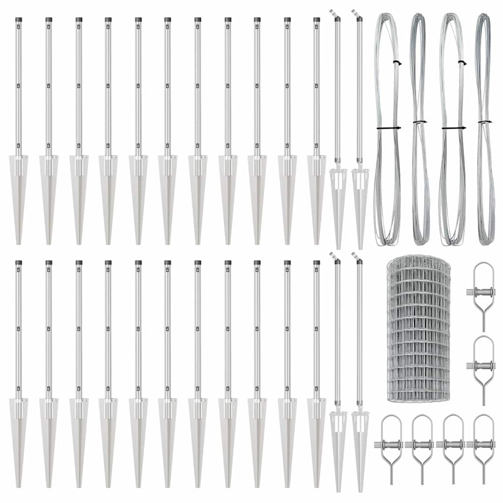 Zaun mit Pfosten Silber 0,4 x 50 m Stahl