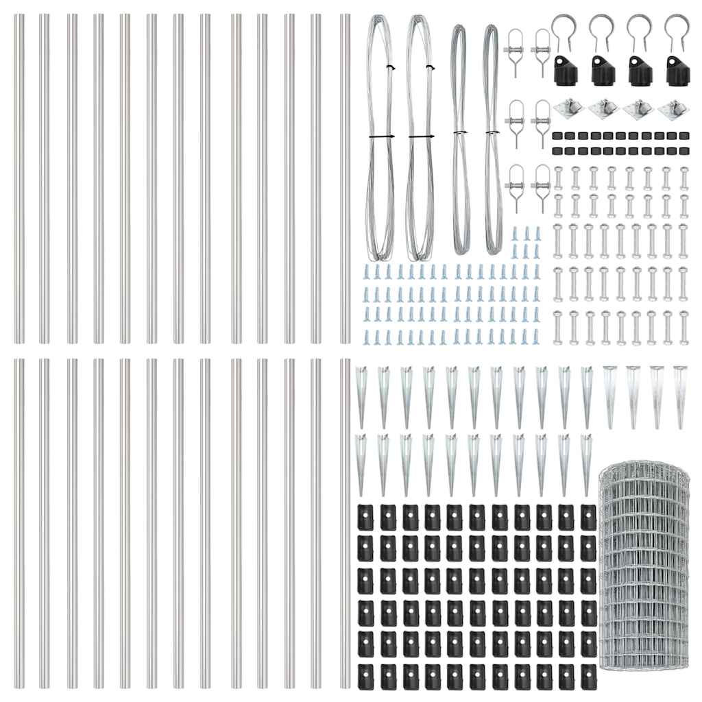 Zaun mit Pfosten Silber 0,4 x 50 m Stahl