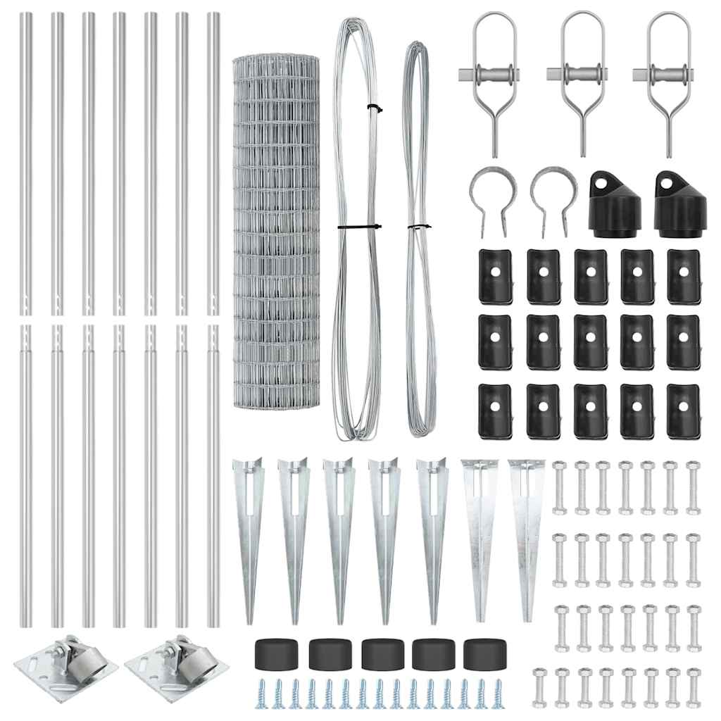 Zaun mit Pfosten Silber 1,2 x 10 m Stahl