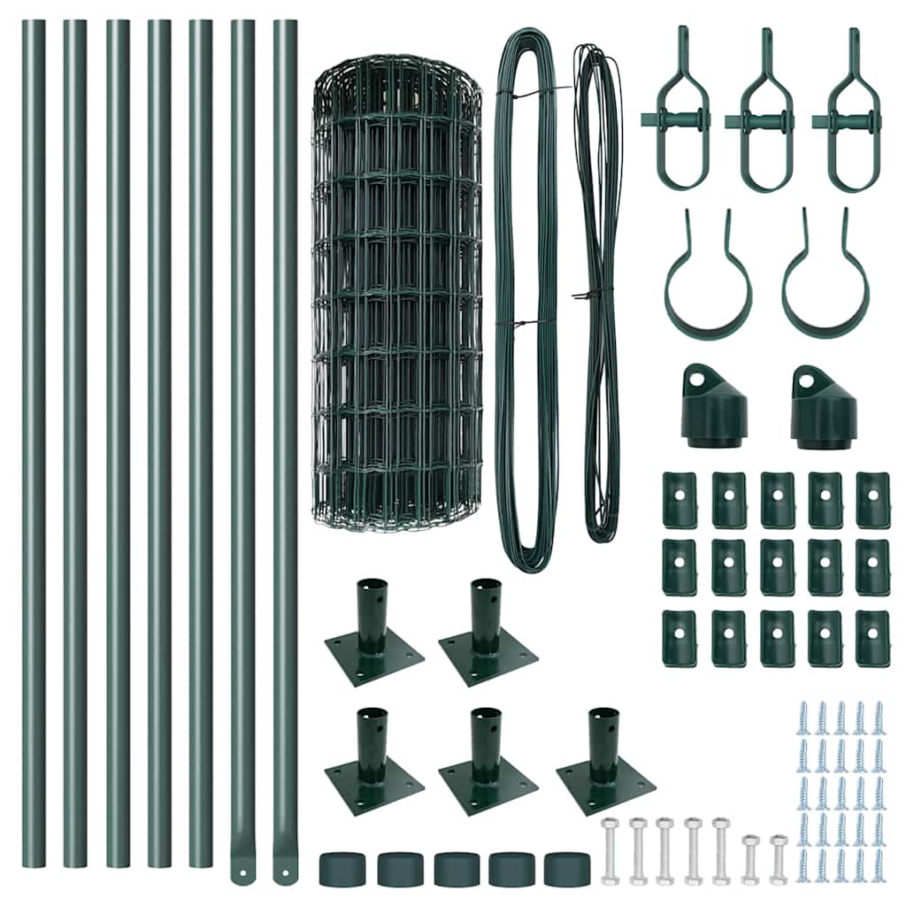 Zaun mit Pfosten Grün 0,6 x 10 m Stahl und PVC