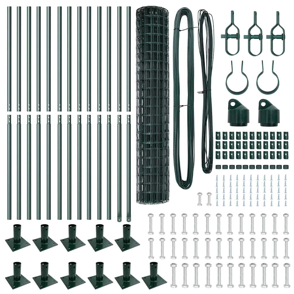 Zaun mit Pfosten Grün 1,2 x 25 m Stahl und PVC