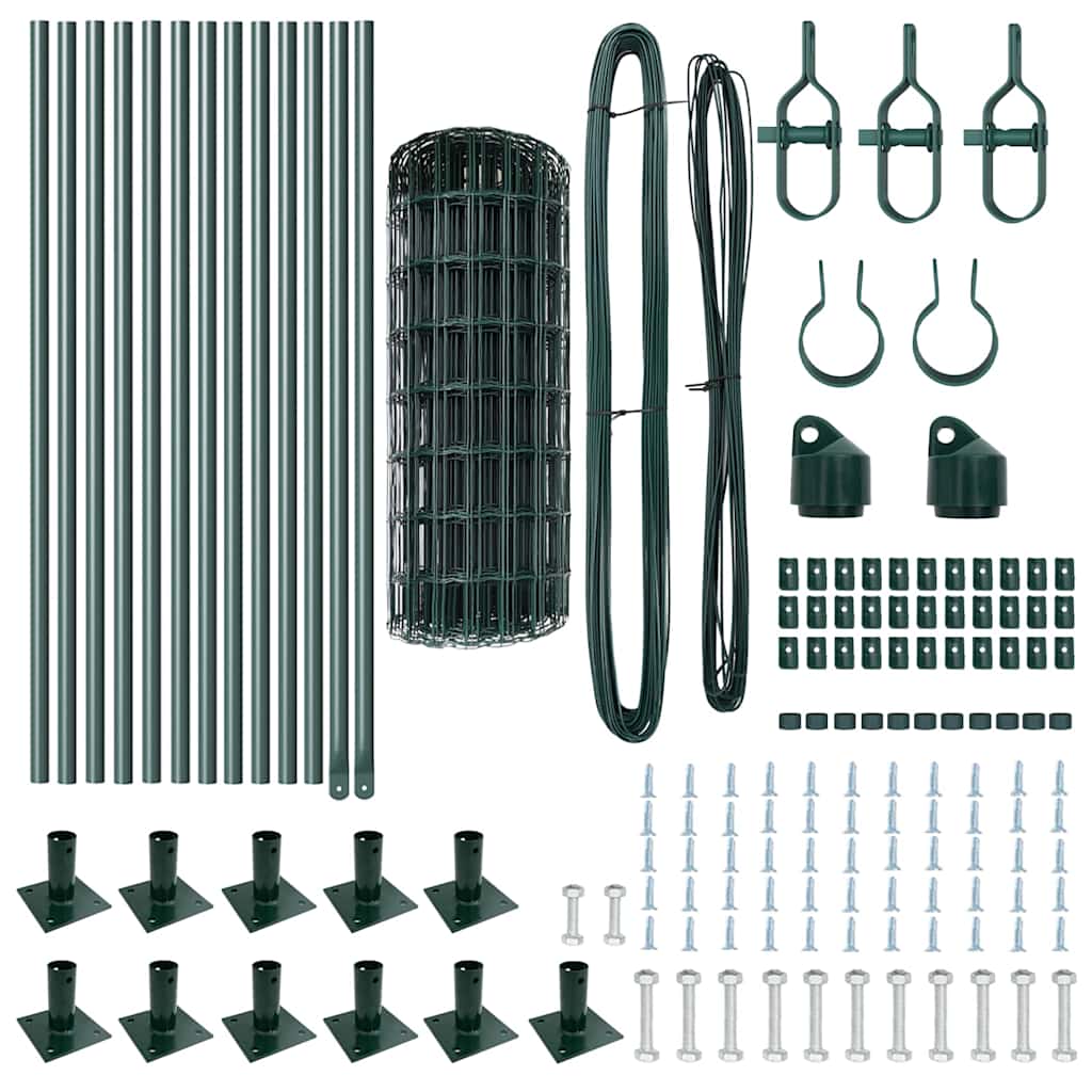 Zaun mit Pfosten Grün 0,6 x 25 m Stahl und PVC