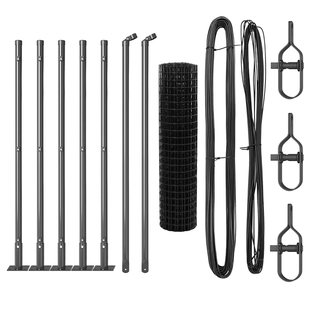 Zaun mit Pfosten Grau 0,6 x 10 m Stahl und PVC