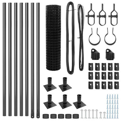 Zaun mit Pfosten Grau 0,6 x 10 m Stahl und PVC