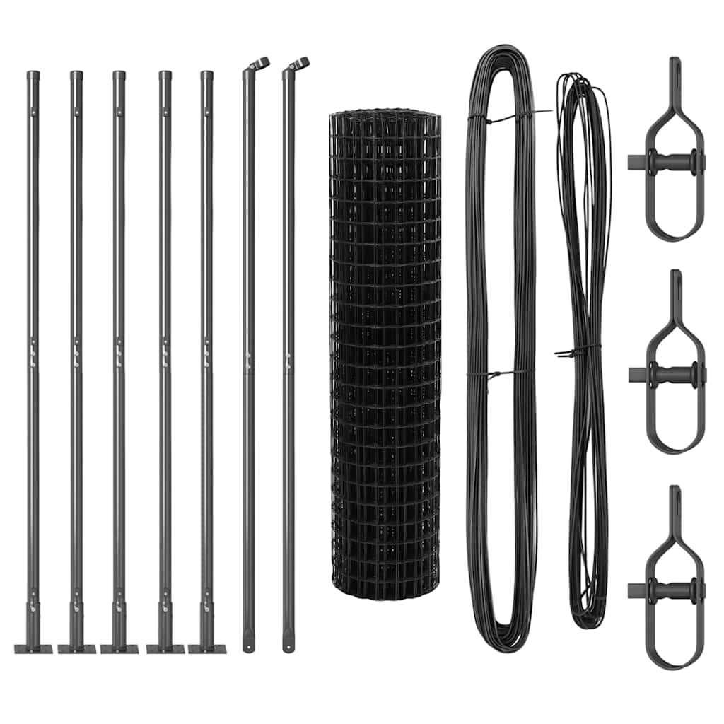 Zaun mit Pfosten Grau 0,8 x 10 m Stahl und PVC