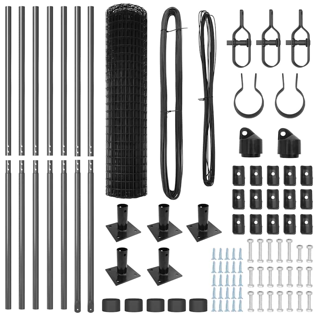 Zaun mit Pfosten Grau 1 x 10 m Stahl und PVC