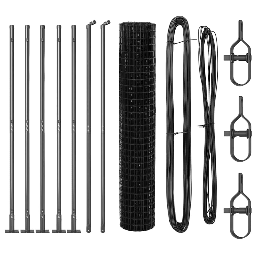 Zaun mit Pfosten Grau 1,4 x 10 m Stahl und PVC